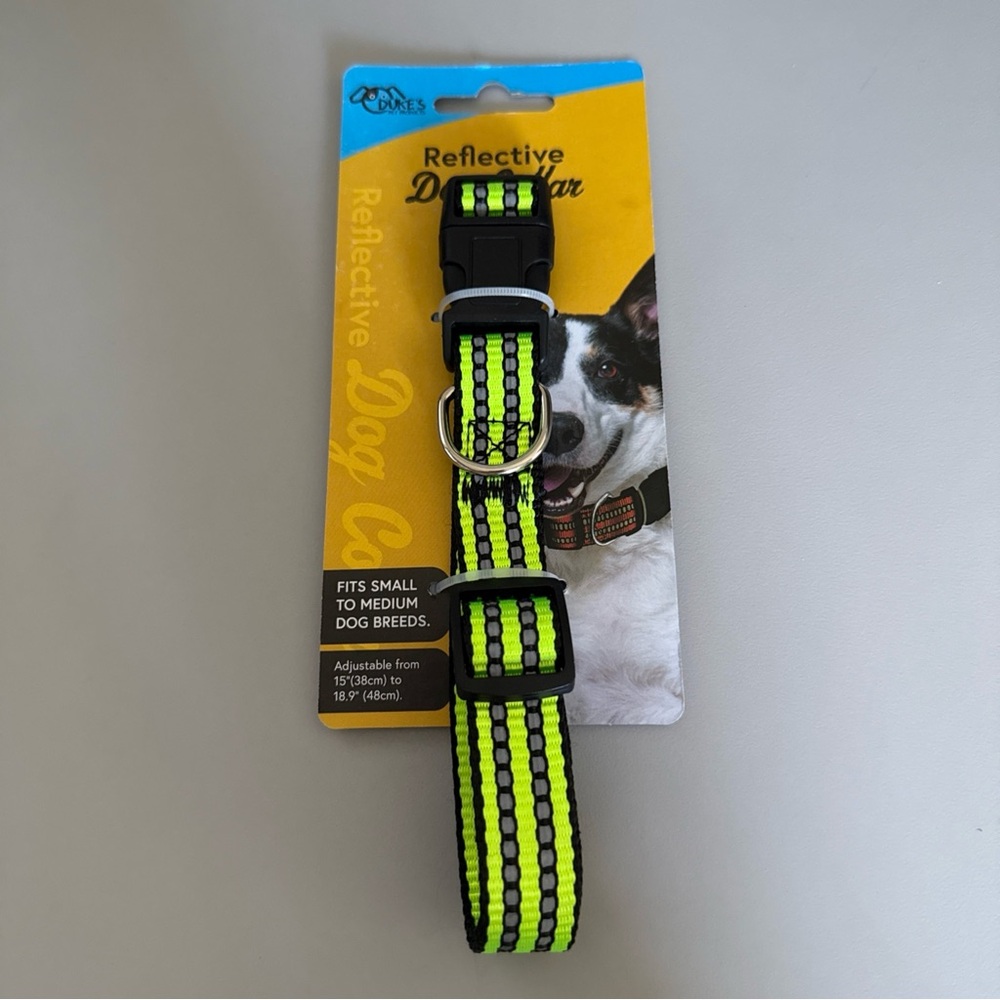 Reflective Dog Collar by - Neon Yellow and Black